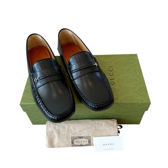 GUCCI Horsebit Moccasin Quentin Driving Loafers Black Men\'s Size G12 US 12.5 NEW main image 15